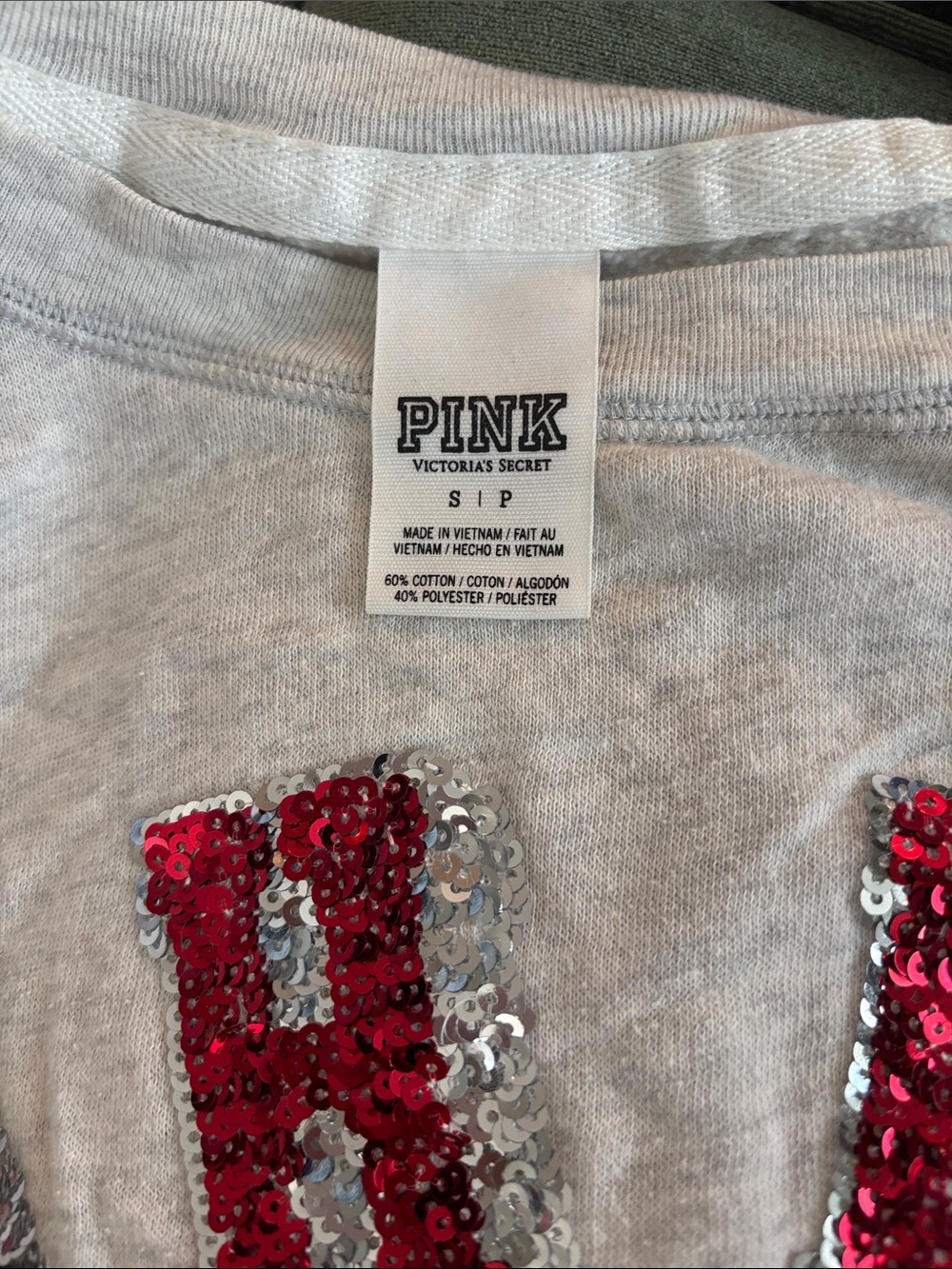 PINK Victoria's Secret Womens Gray Sequin 'Ohio State' Sweatshirt - Picture 2 of 2